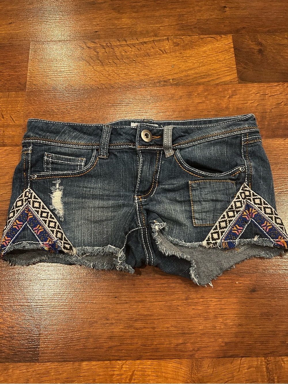 Vintage Y2K Mudd Denim Micro Shorts Tribal Boho Festival Low Rise Womens Size 1